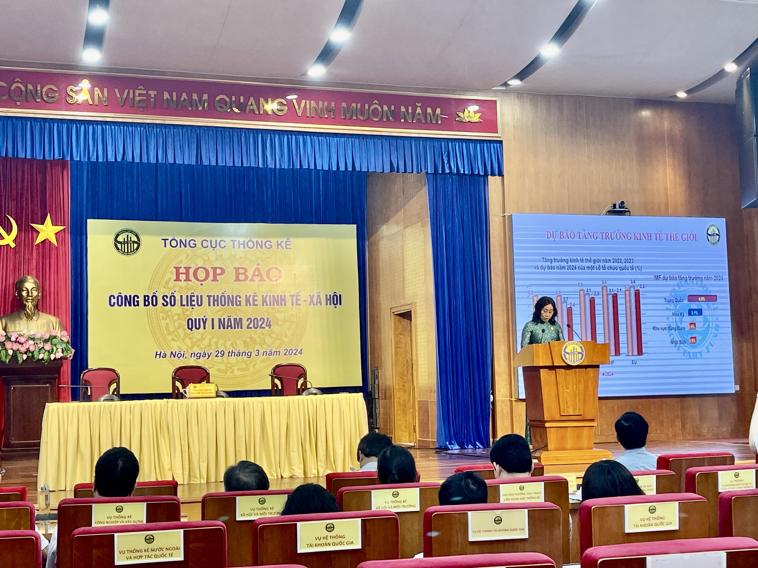 Tổng cục trưởng Nguyễn Thị Hương tr&igrave;nh b&agrave;y b&aacute;o c&aacute;o số liệu thống k&ecirc; Link Trang Chủ PG88.Com Mới #2026 - x&atilde; hội qu&yacute; 1/2024.