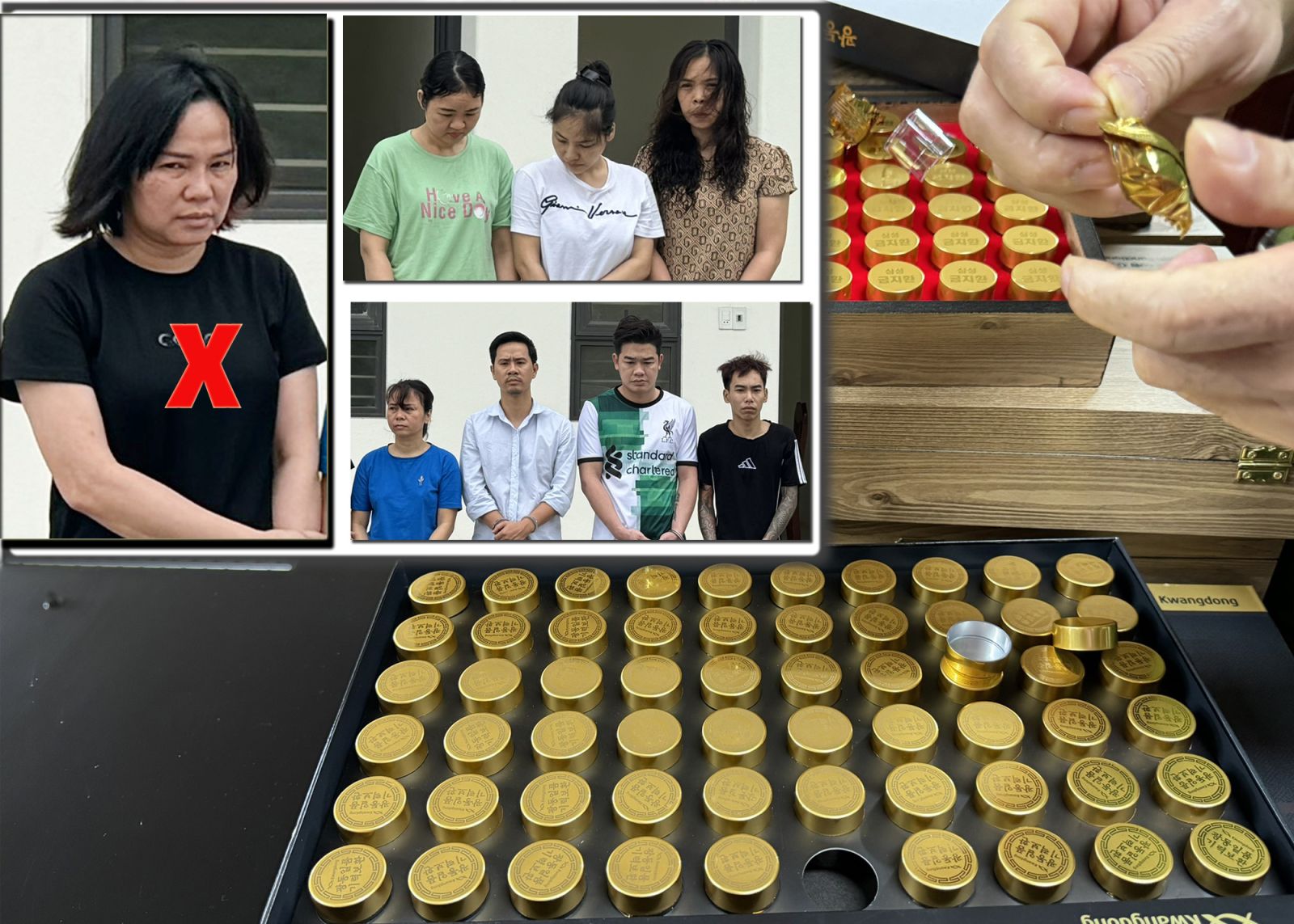 Nguyễn Thị Thịnh (X) và các đối tượng trong đường dây sản xuất, buôn ván hàng giả là PG88 xổ số, casino, bóng đá. Ảnh Công an Thanh Hóa