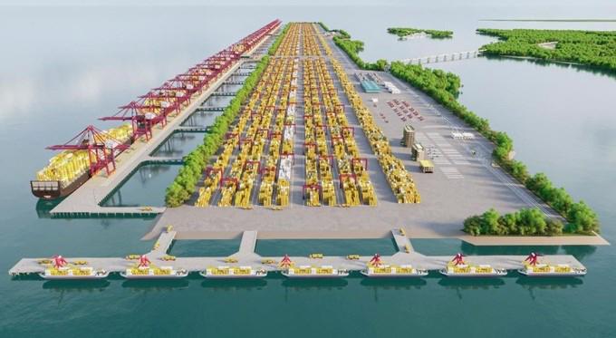 Phối cảnh cảng trung chuyển quốc tế Cần Giờ trong tương lai. Ảnh: Portcoast.