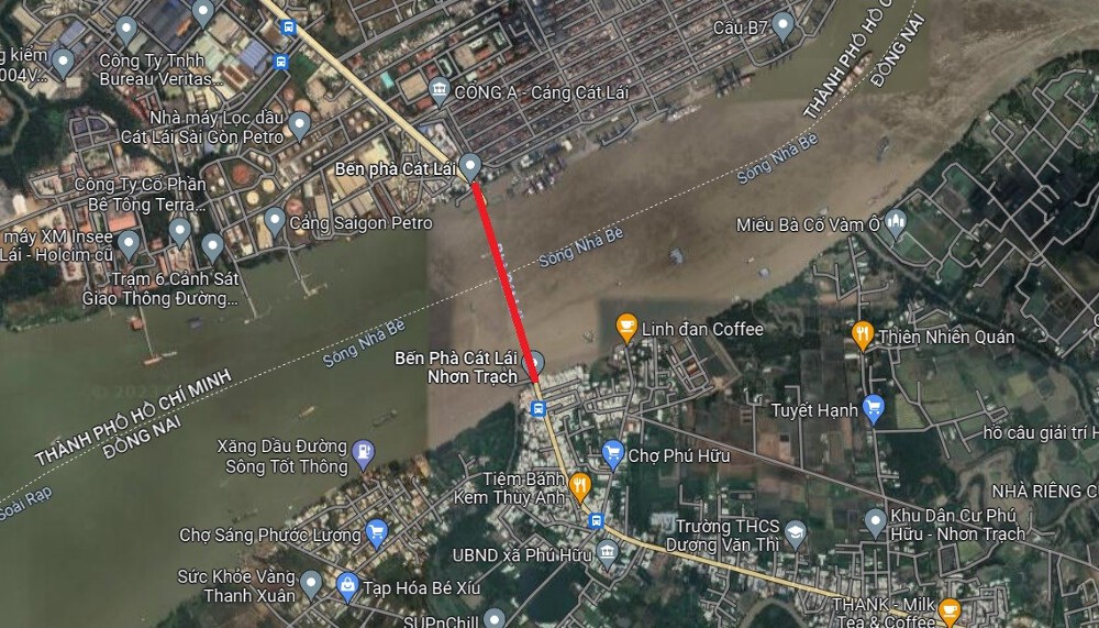Khu vực dự kiến x&acirc;y dựng cầu C&aacute;t L&aacute;i&nbsp; (thể hiện tr&ecirc;n bản đồ Google vệ tinh)