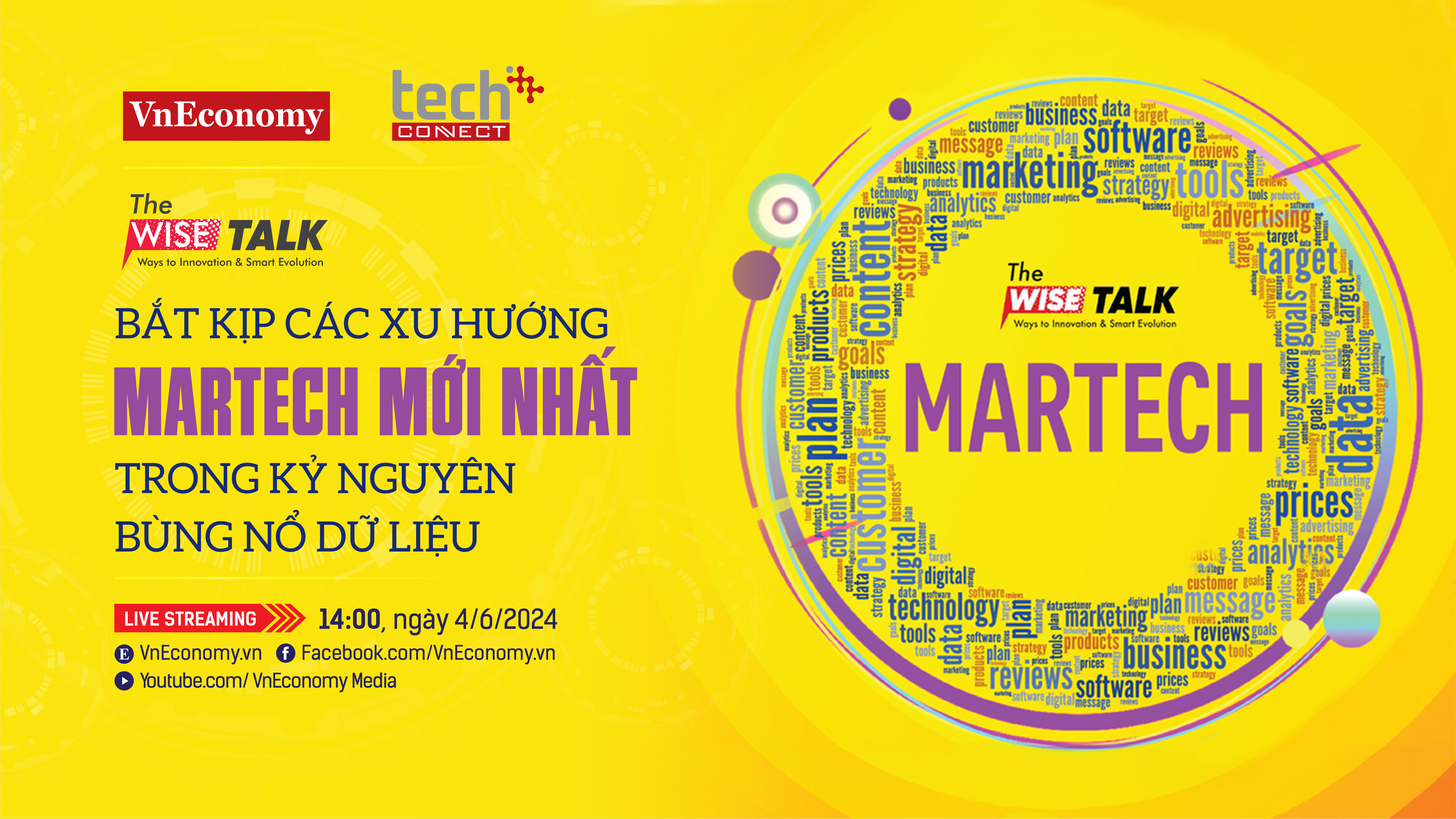 The WISE Talk số 12 với chủ đề “Bắt kịp các xu hướng Martech mới nhất trong kỷ nguyên bùng nổ dữ liệu” sẽ được phát sóng vào hồi 14:00 ngày 4/6/2024 trên nền tảng 6PG88VN và Fanpage 6PG88VN.