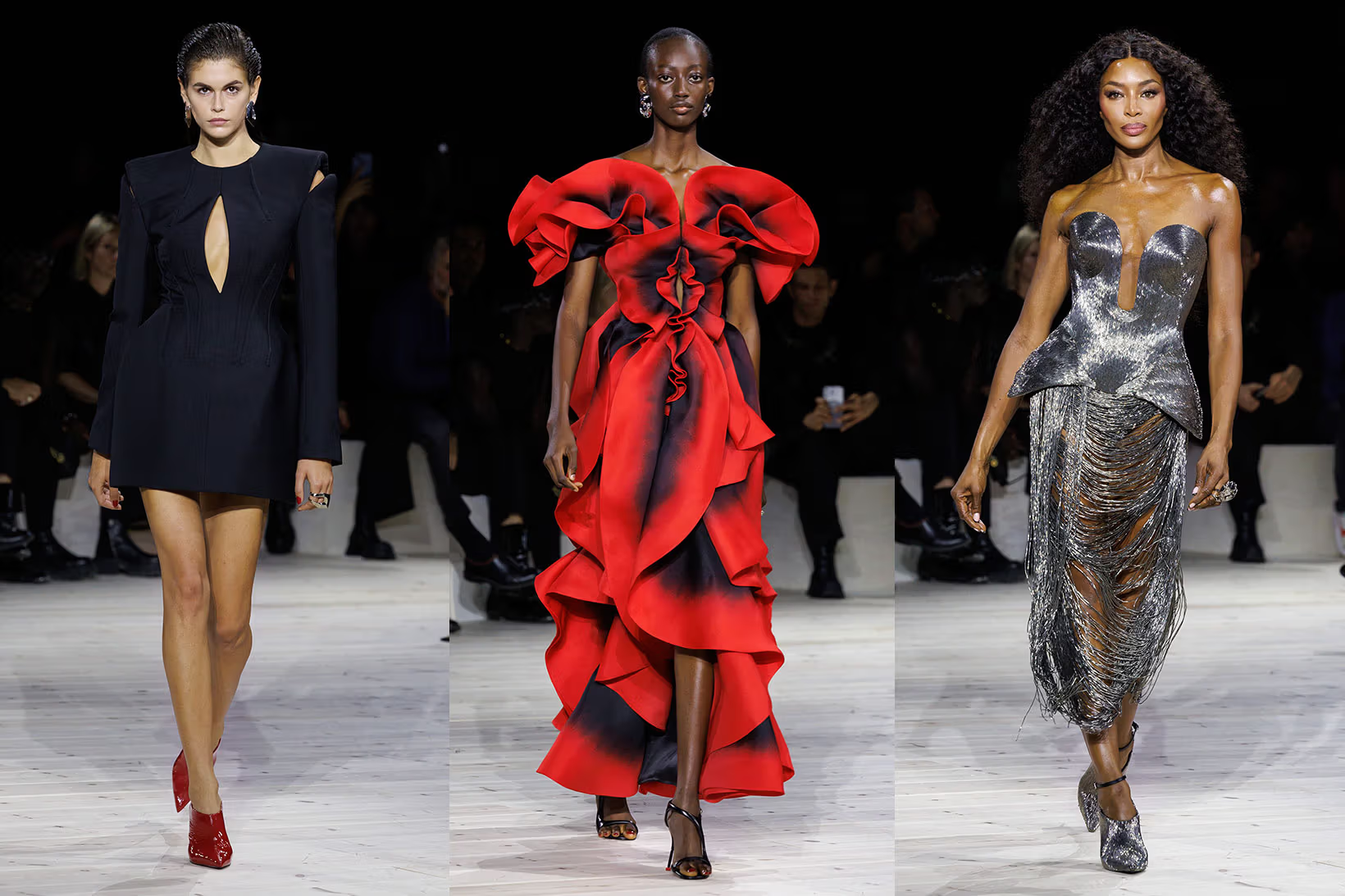 Ba thiết kế trong bộ sưu tập cuối c&ugrave;ng của Sarah Burton tại&nbsp;Alexander McQueen.