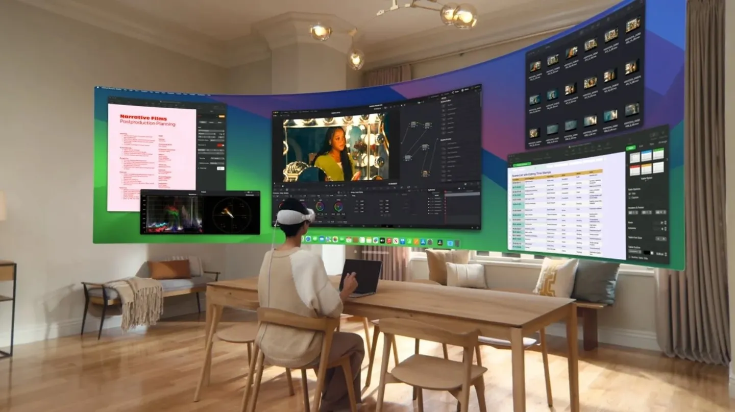 M&agrave;n h&igrave;nh Mac ảo si&ecirc;u rộng tr&ecirc;n Vision Pro.