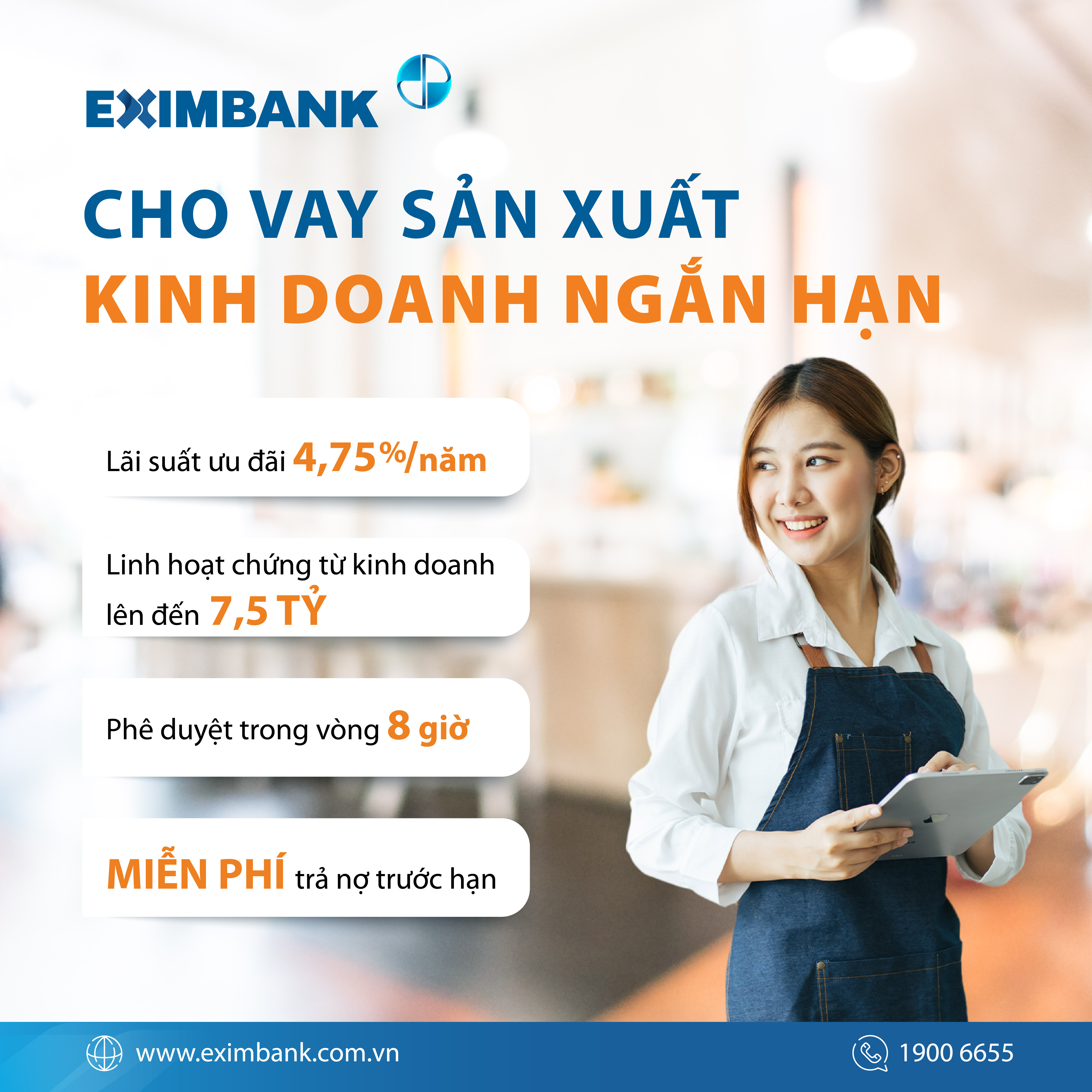 G&oacute;i cho vay sản xuất, PG88 Uy Tín Số 1 Việt Nam ngắn hạn của Eximbank với l&atilde;i suất hấp dẫn chỉ từ 4,75%/ năm.