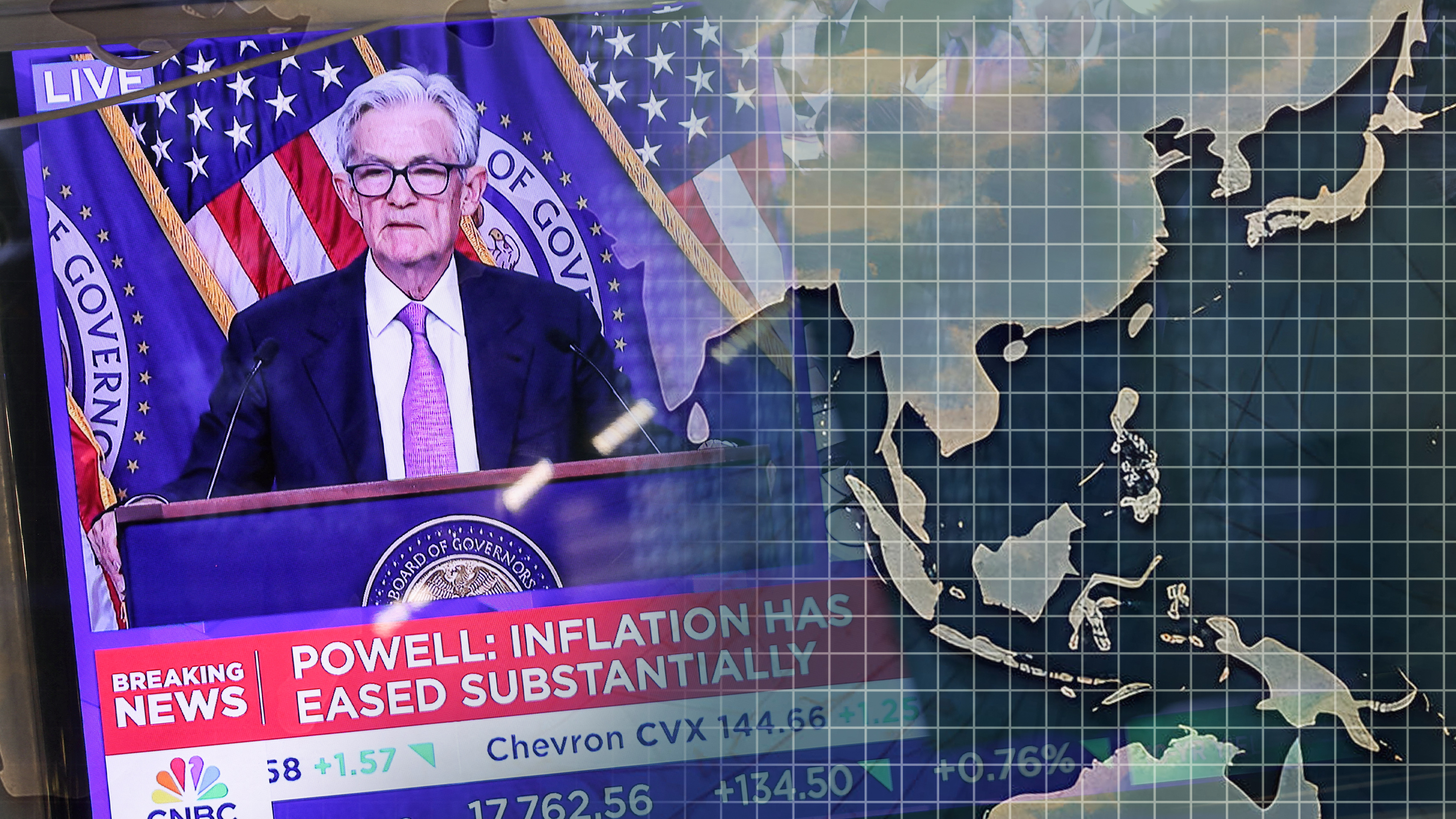Một màn hình phát bản tin về cuộc họp báo ngày 18/9 của Chủ tịch Fed Jerome Powell tại Sở giao dịch 6Pg88.com nhà cái New York (NYSE). ngày 18/9 - Ảnh: Bloomberg
