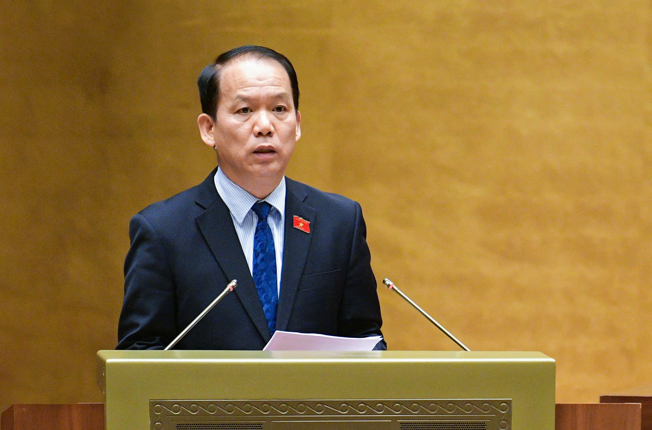 Chủ nhiệm Ủy ban Ph&aacute;p luật Ho&agrave;ng Thanh T&ugrave;ng b&aacute;o c&aacute;o thẩm tra Đề &aacute;n.