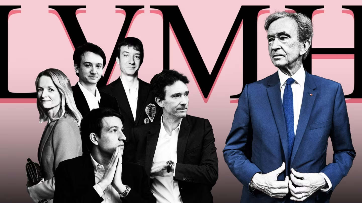 Tỷ phú Bernard Arnault và 5 người con. Ảnh: Financial Times