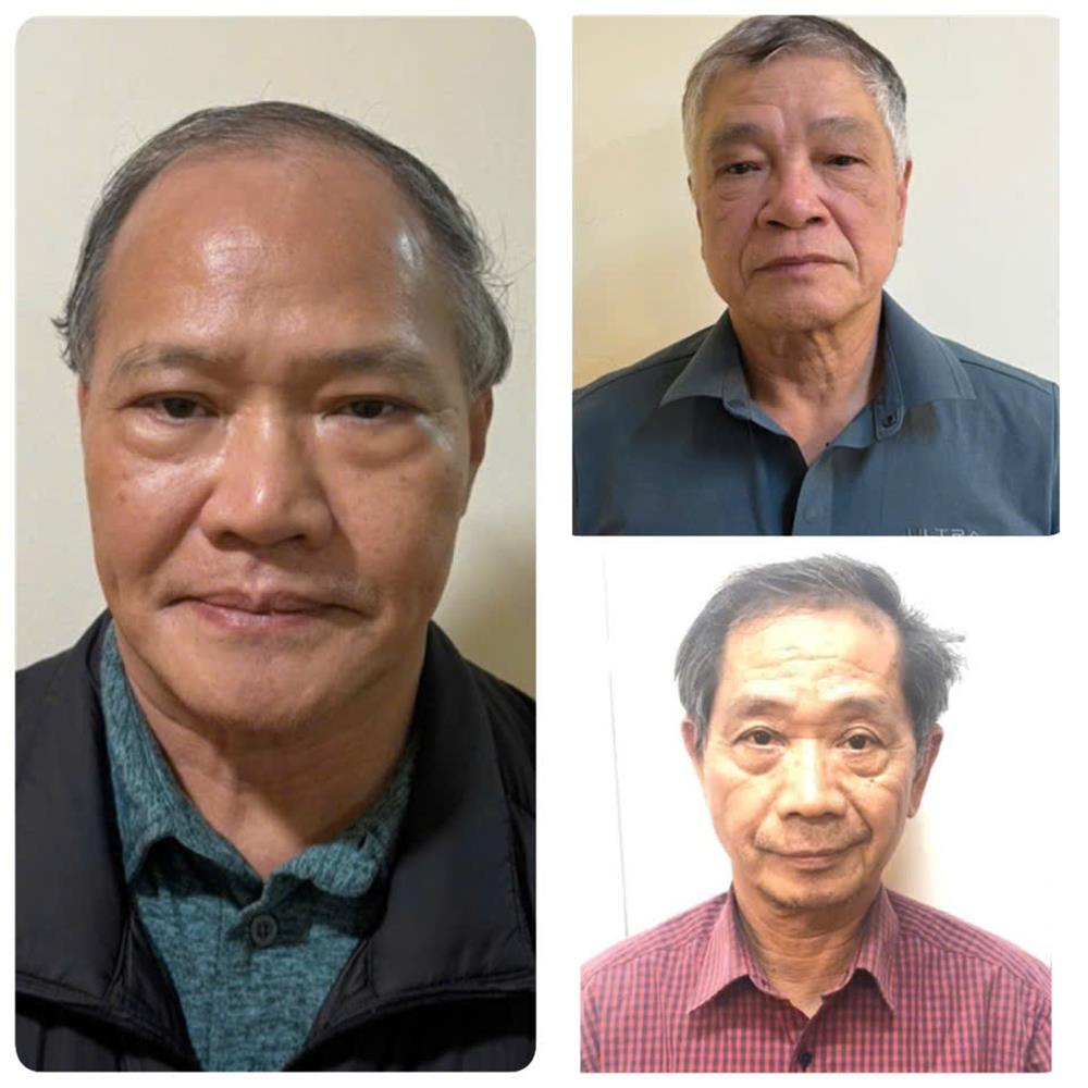 Bị can Ho&agrave;ng Văn Thắng, nguy&ecirc;n Thứ trưởng (tr&aacute;i) c&ugrave;ng 02 bị can Trần Tố Nghị v&agrave; Trần Văn Lăng (&aacute;o đỏ).