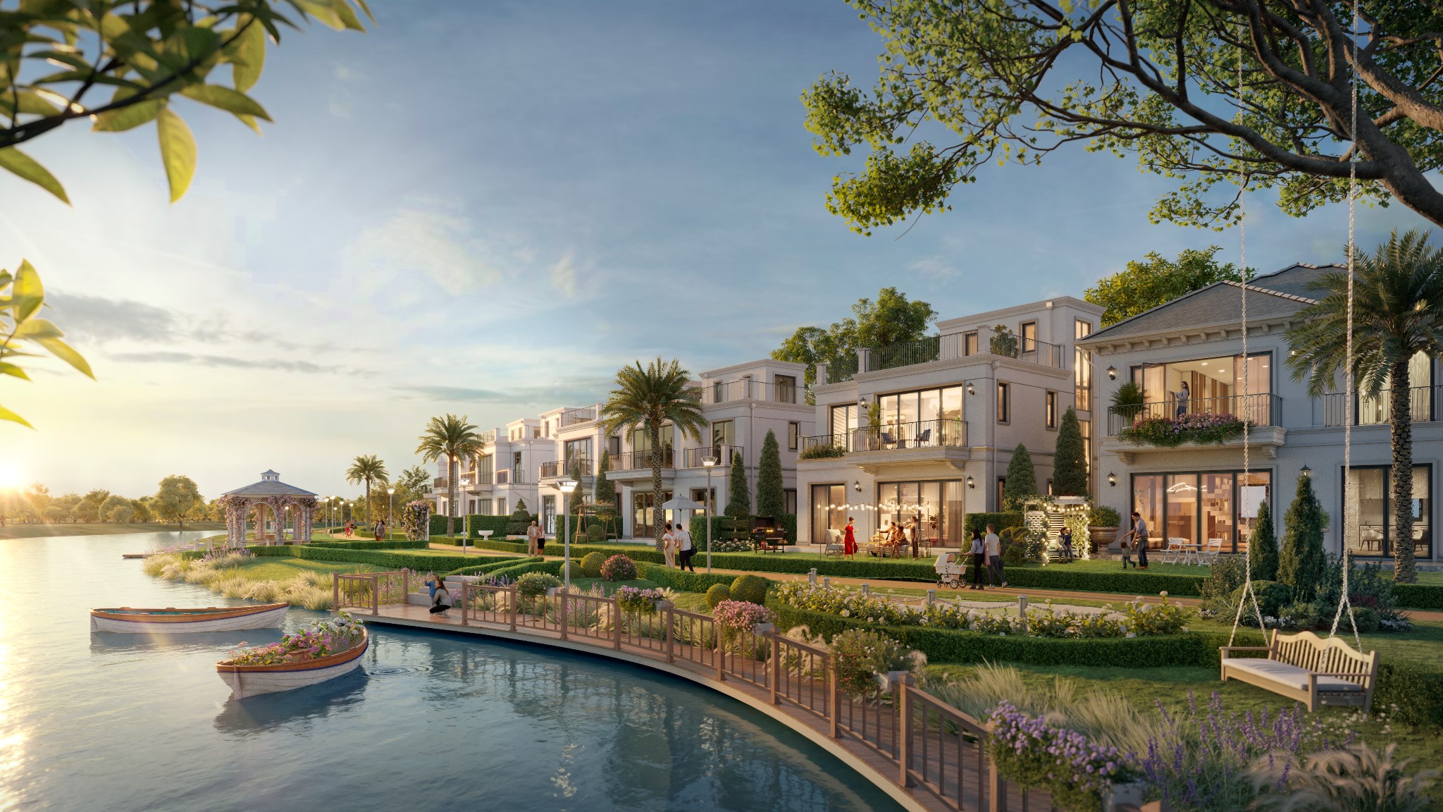B&ocirc;̣ sưu t&acirc;̣p bi&ecirc;̣t thự, dinh thự ven k&ecirc;nh Park Village mang đ&acirc;̣m phong cách ch&acirc;u &Acirc;u.