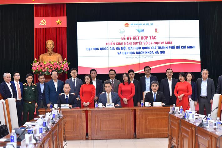 Ba trường đại học ký kết hợp tác. Ảnh: MOET.