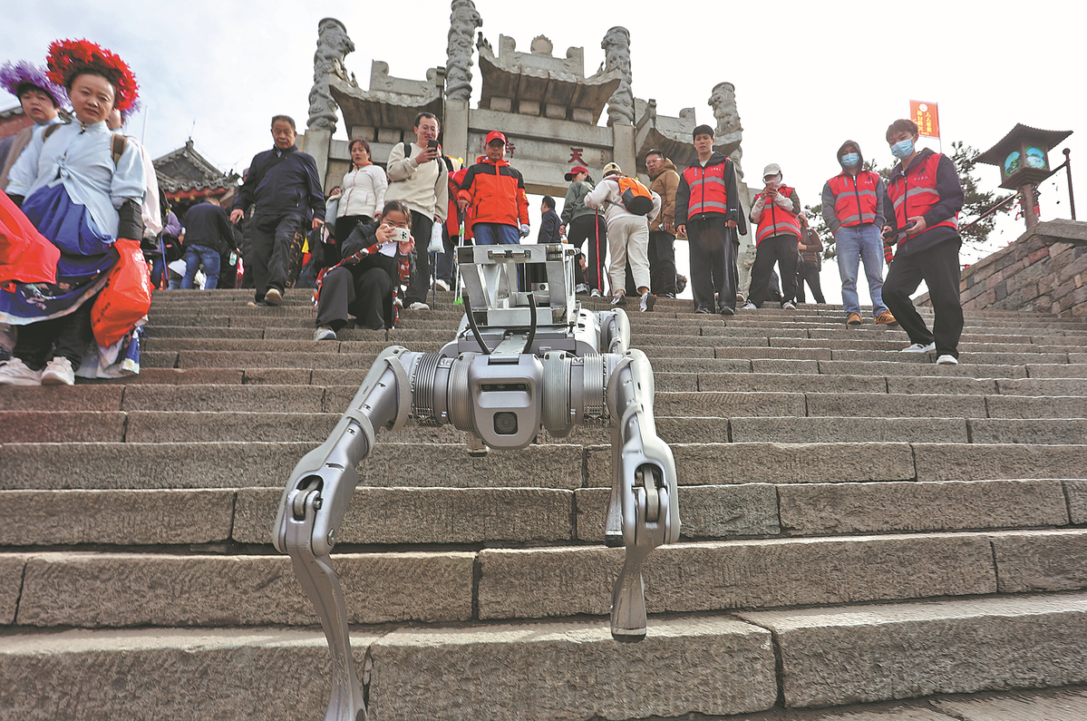 Robot vận chuyển h&agrave;ng h&oacute;a ở n&uacute;i Th&aacute;i Sơn.