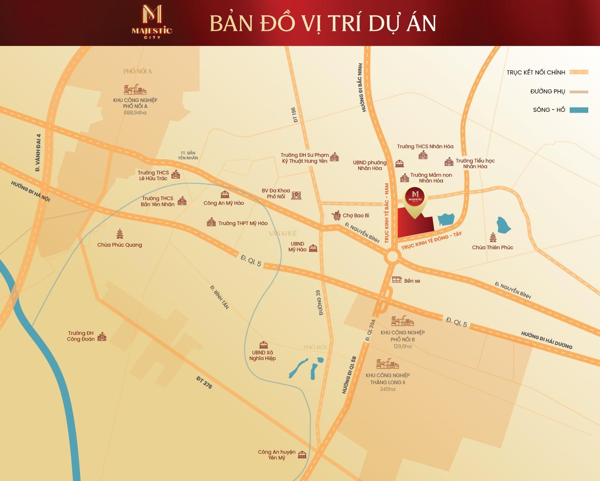 Majestic City nằm tại trung t&acirc;m Mỹ H&agrave;o, vị tr&iacute; giao điểm chiến lược giữa c&aacute;c tuyến đường huyết mạch.