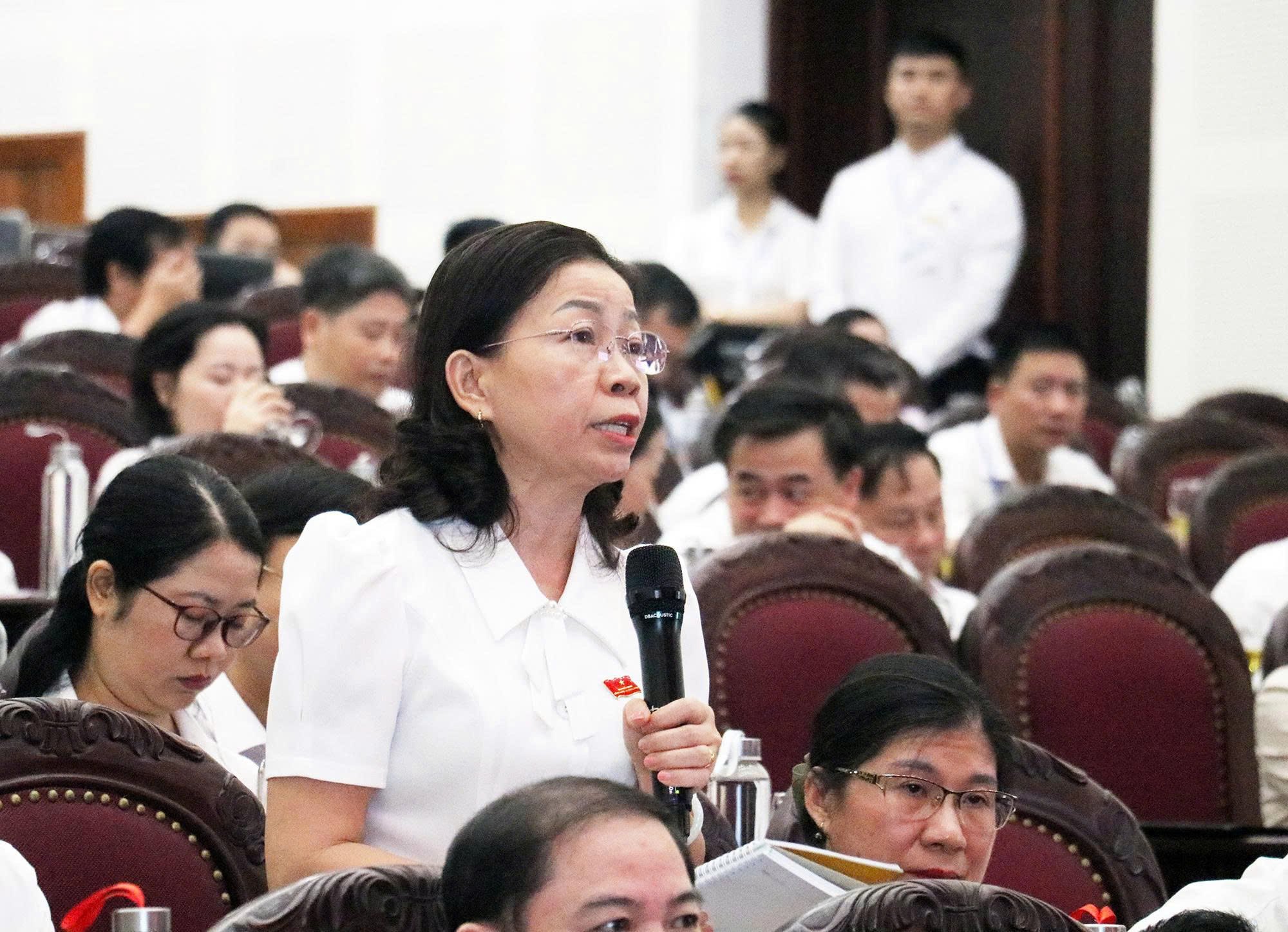 Đại biểu Nguyễn Thị Th&ecirc;u đặt c&acirc;u hỏi tại phi&ecirc;n chất vấn. Ảnh: Thương Huyền.