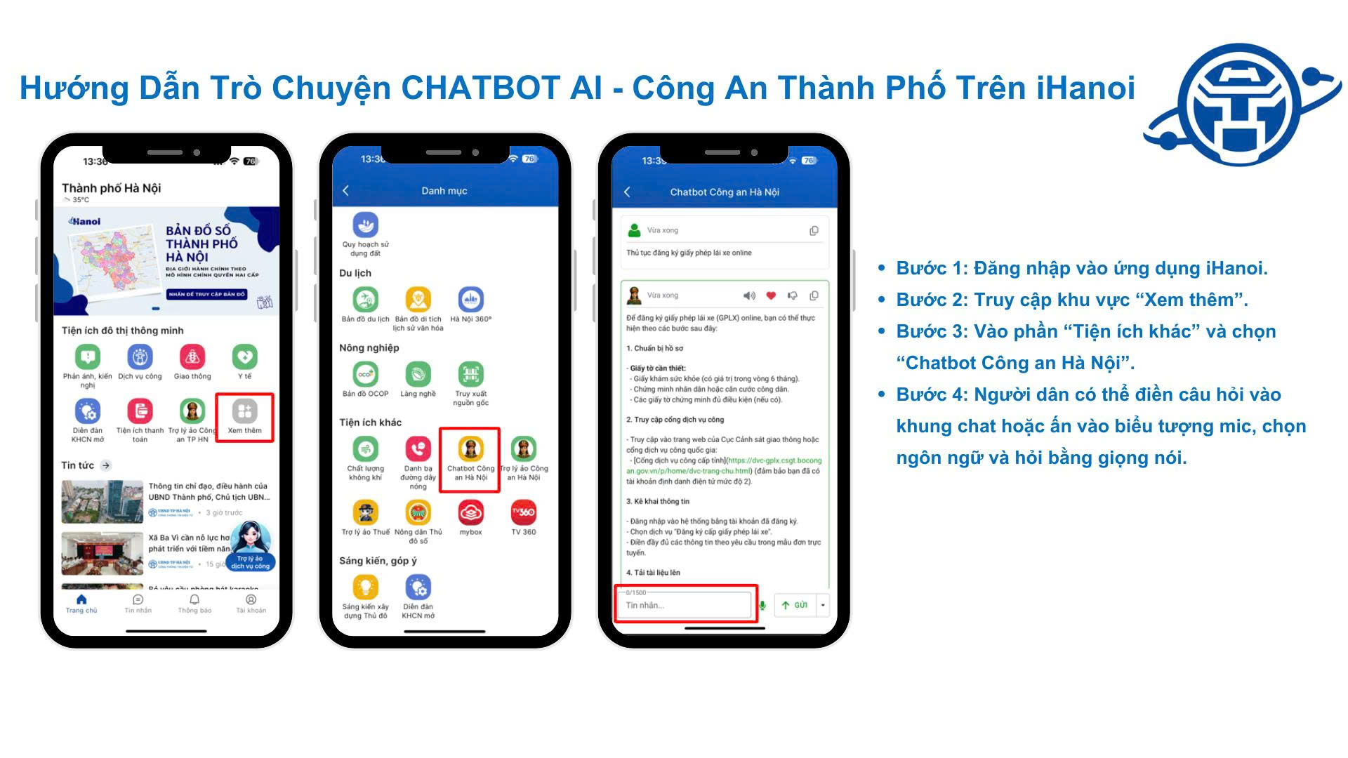 Hà Nội triển khai Trợ lý ảo và Tổng đài AI Công an trên ứng dụng iHanoi