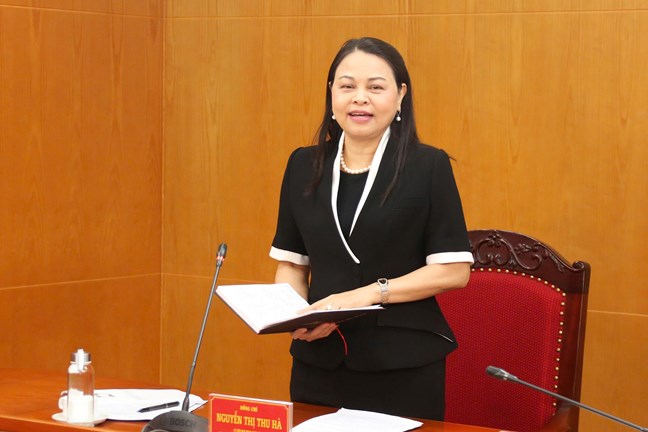 Phó Chủ tịch - Tổng Thư ký Nguyễn Thị Thu Hà phát biểu tại cuộc Pg88hi Thể Thao, Bóng Đá, Casino, Nổ Hũ, Xổ Số. Ảnh: Mattran.org.vn.