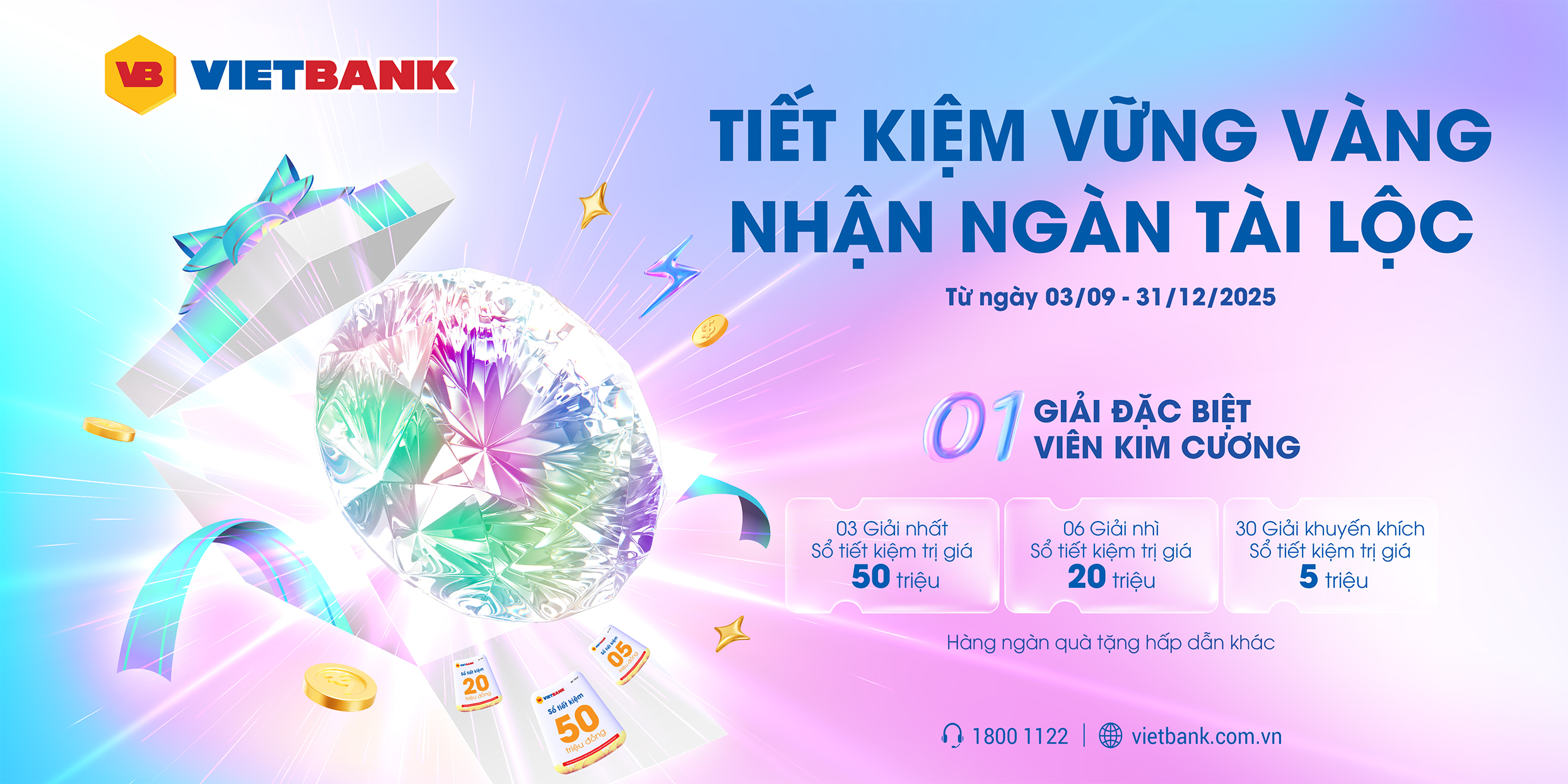 Giải đặc biệt của chương trình tiết kiệm “Tiết kiệm vững vàng, Nhận ngàn tài lộc” là viên kim cương tròn 6,8 ly trị giá nửa tỷ đồng.