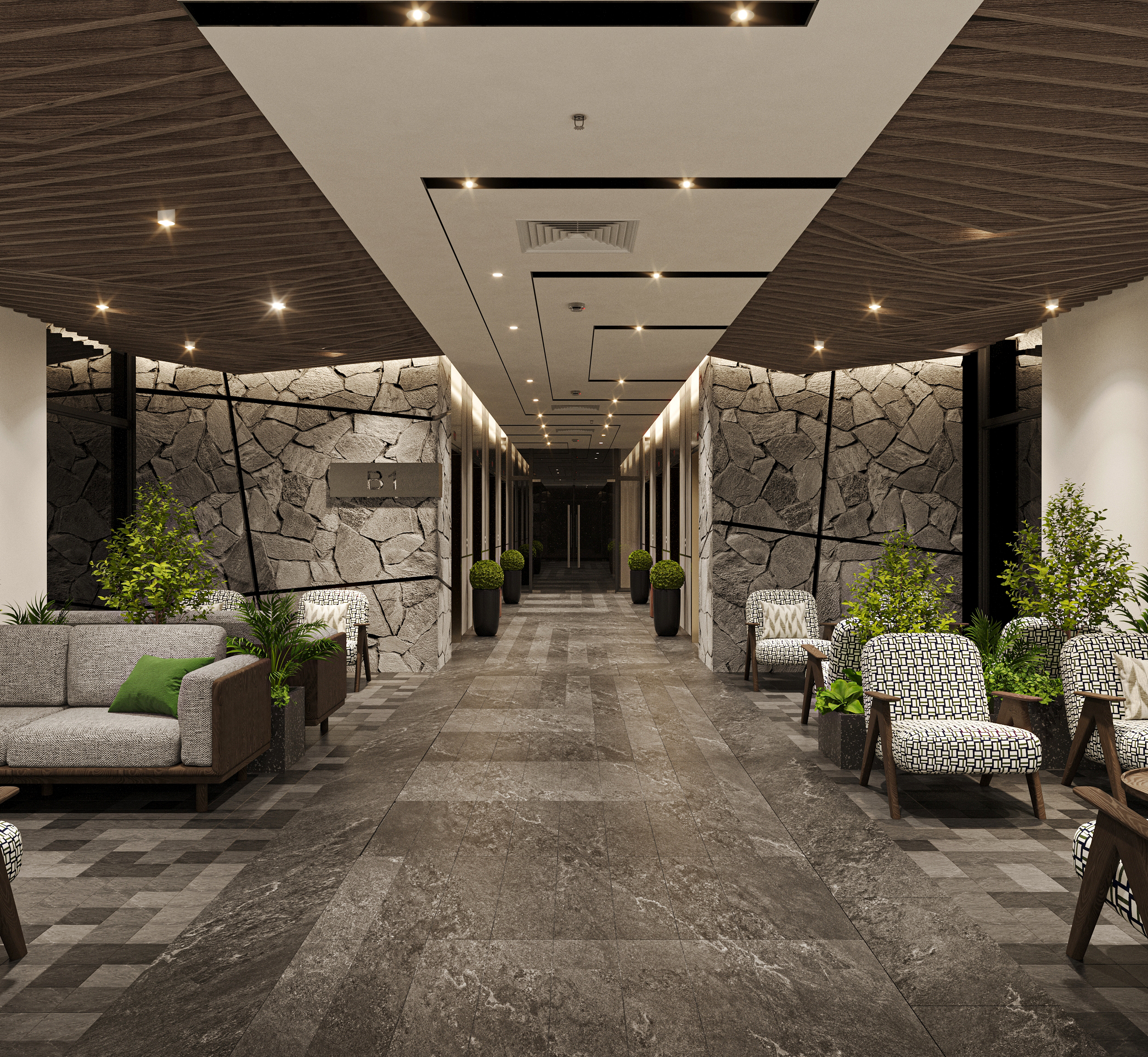 Sảnh đón tại tầng hầm Sky Retreat.
