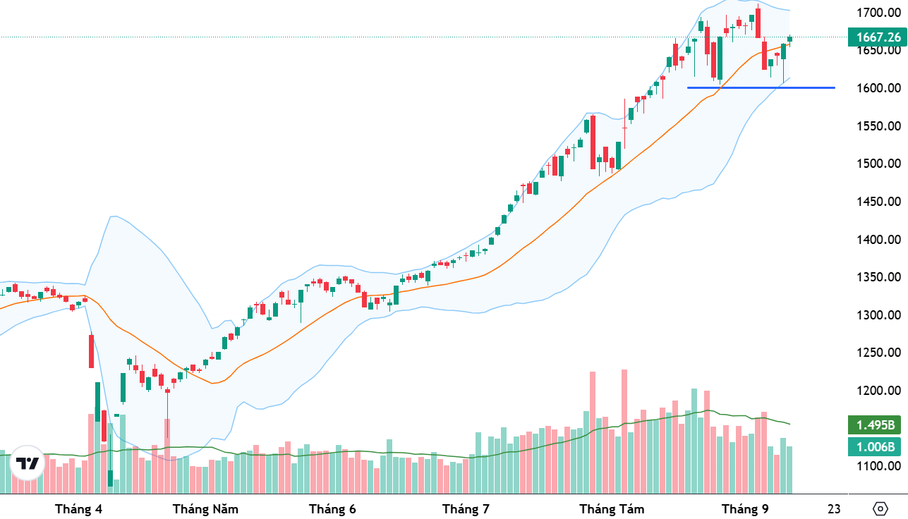 VN-Index đã dừng đà giảm quanh mốc 1600 điểm.