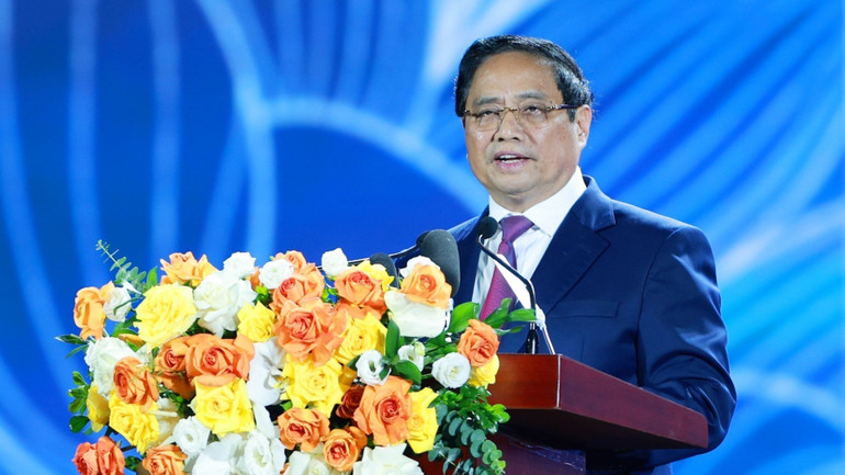 Thủ tướng Chính phủ Phạm Minh Chính  phát biểu tại Lễ bế mạc Triển lãm thành tựu 6Pg88.con nạp rút siêu tốc “80 năm hành trình Độc lập - Tự do - Hạnh phúc” . Ảnh: TTXVN