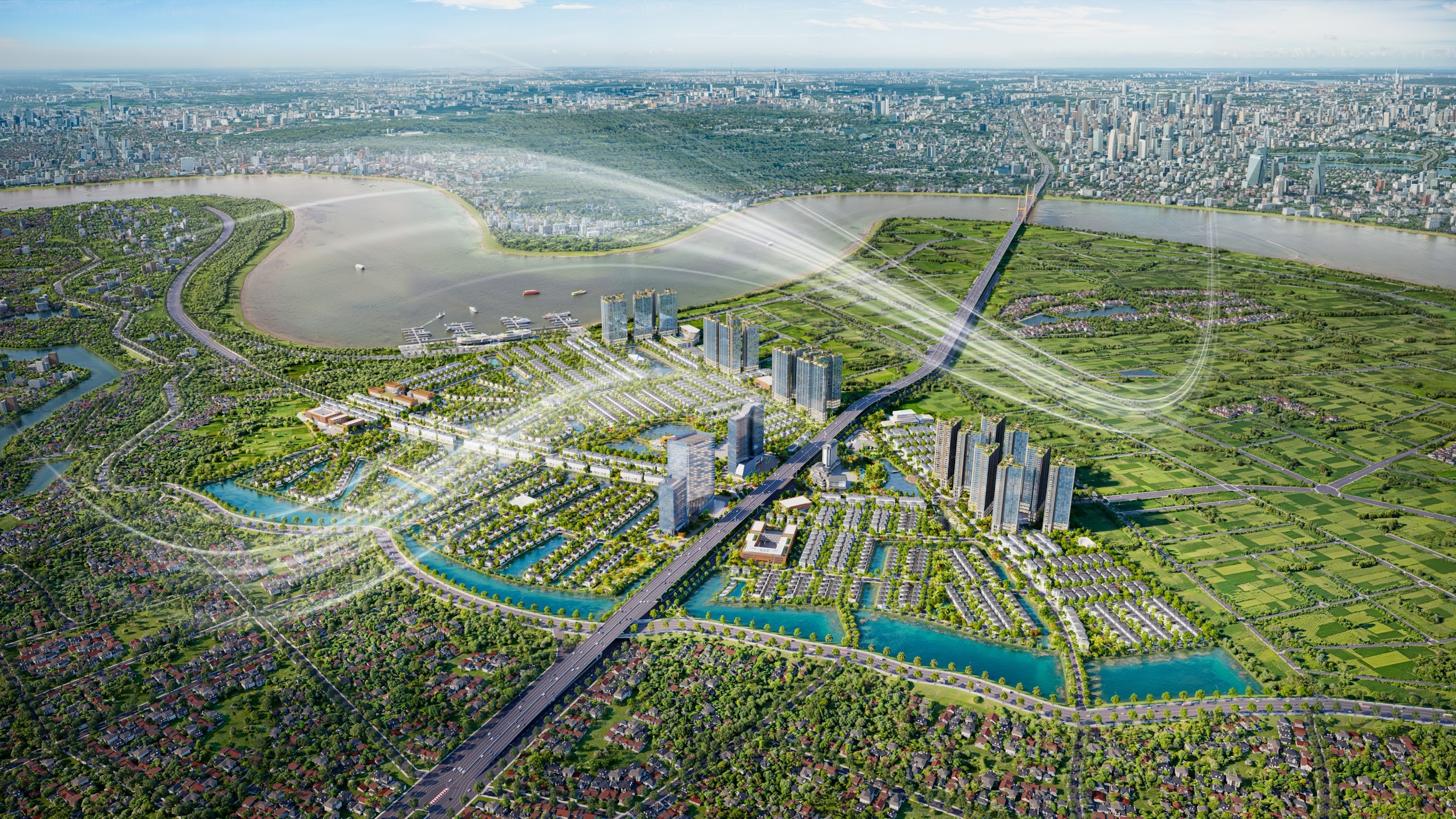 Alluvia City được hưởng lợi từ không gian tự nhiên đặc biệt: Gió sông, khoáng nóng và phù sa sông Hồng.