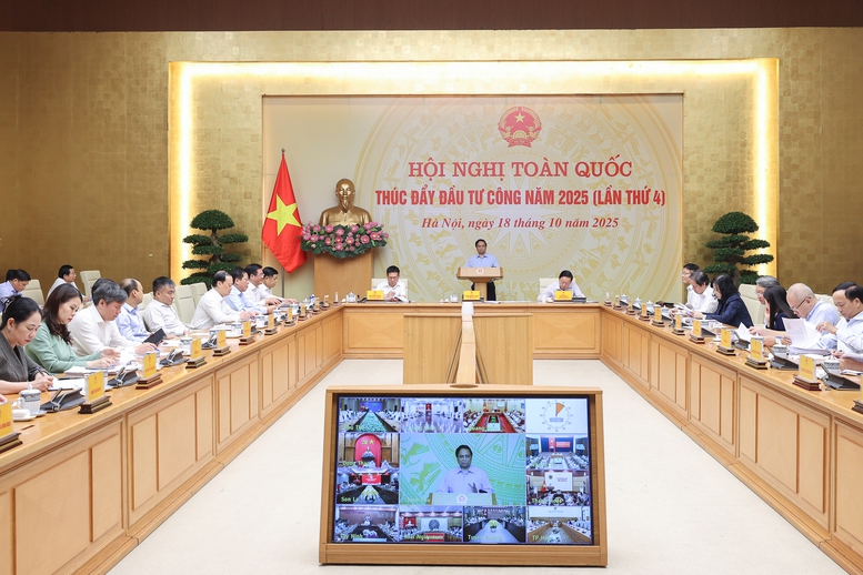 Thủ tướng Chính phủ Phạm Minh Chính chủ trì Hội nghị toàn quốc lần 4 thúc đẩy giải ngân Pg88vn Trang Chủ Chính Thức công - Ảnh: VGP