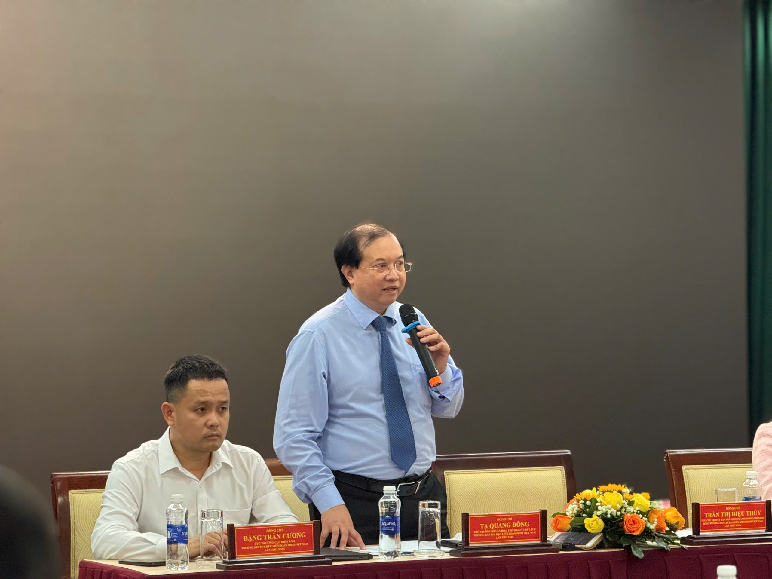 Ông Tạ Quang Đông&nbsp;Thứ trưởng Bộ Văn hóa, Thể thao và Du lịch, Trưởng Ban Chỉ đạo Liên hoan phim Việt Nam lần thứ 24, phát biểu tại họp báo.