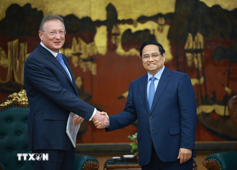 Thủ tướng Phạm Minh Chính tiếp ông Sergei Kudryashov, Tổng Giám đốc Tập đoàn Zarubezhneft (Liên bang Nga). Ảnh: TTXVN.