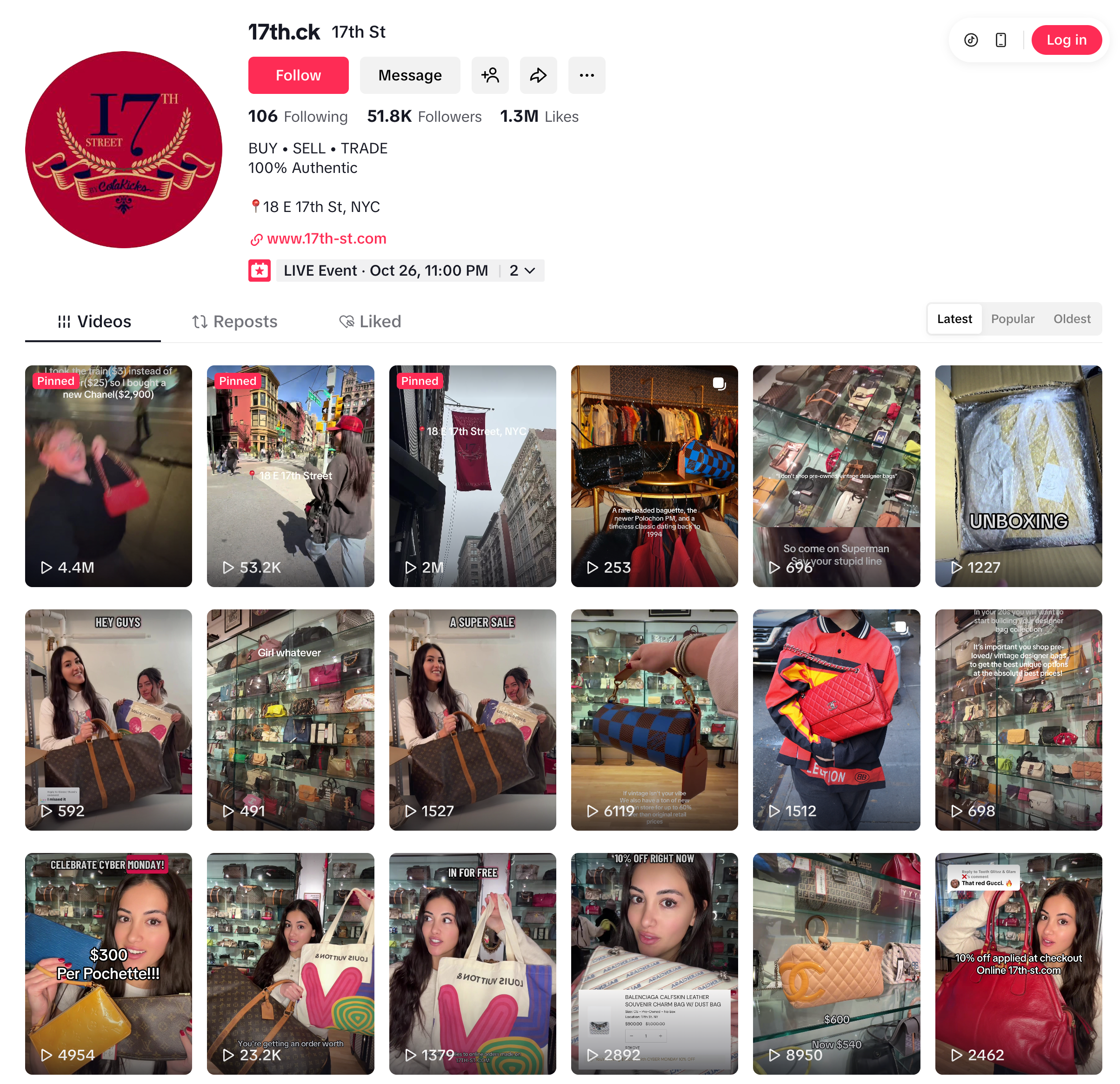 17th Street&nbsp;đã bán gần 1.000 túi xách hàng hiệu thông qua TikTok.