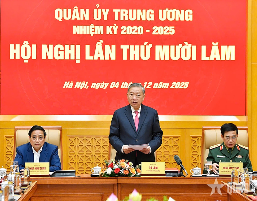 Tổng Bí thư Tô Lâm, Bí thư Quân ủy Trung ương chủ trì hội nghị. Ảnh: QĐND