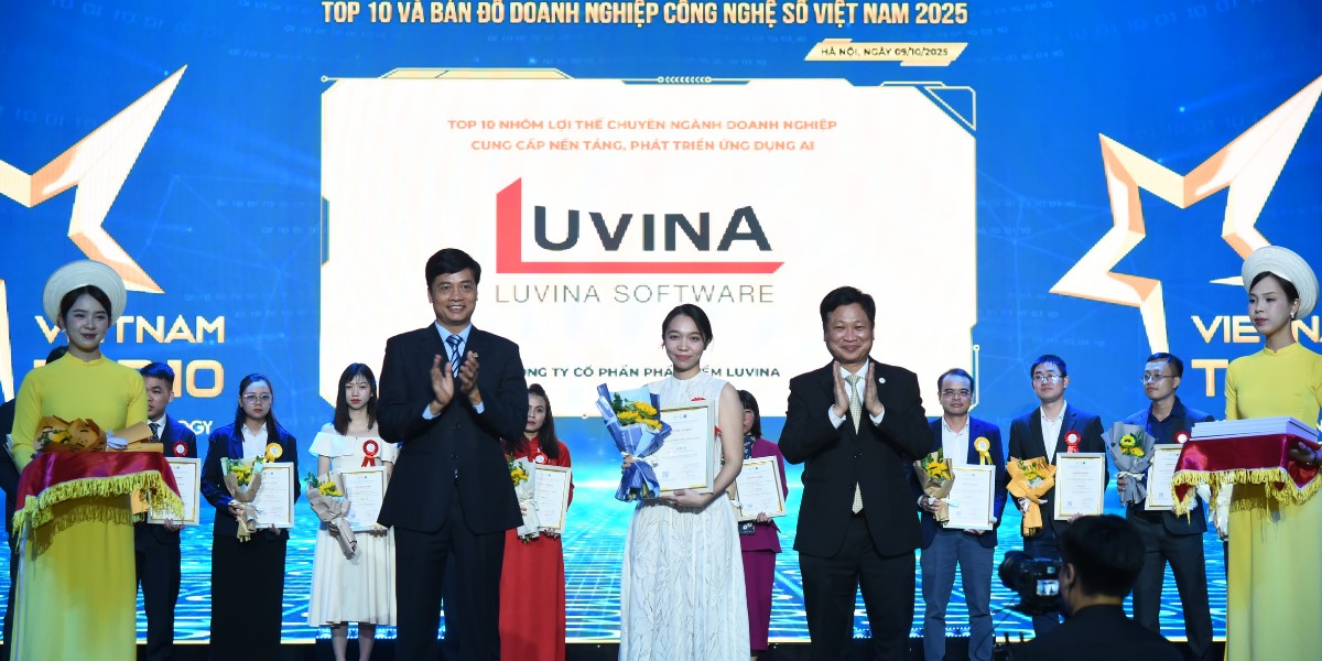 Luvina Software vinh dự đạt giải thưởng Top 10 & Tech map về 3 lĩnh vực quan trọng.