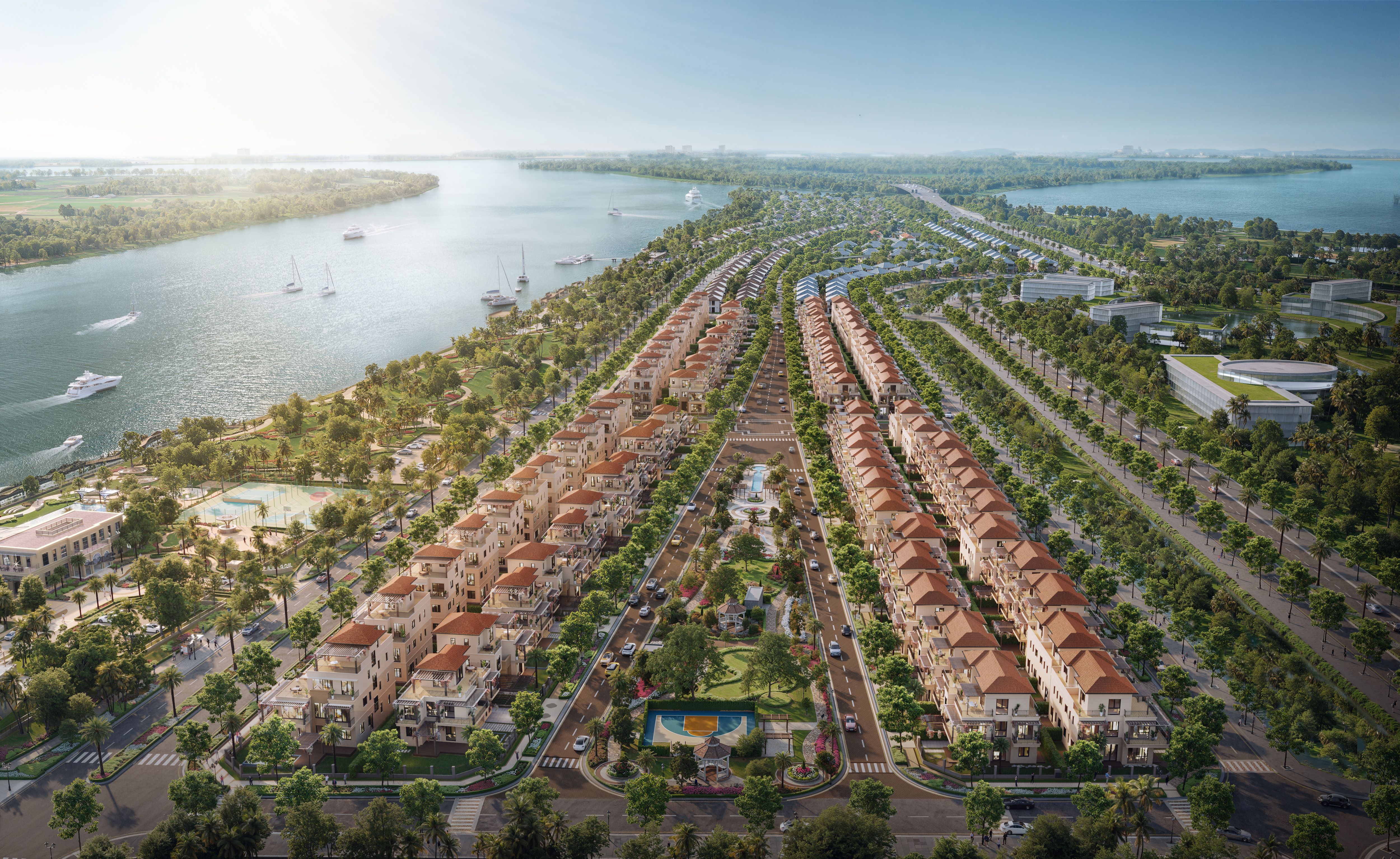 Elyse Island với cảnh quan cây xanh và mặt nước.