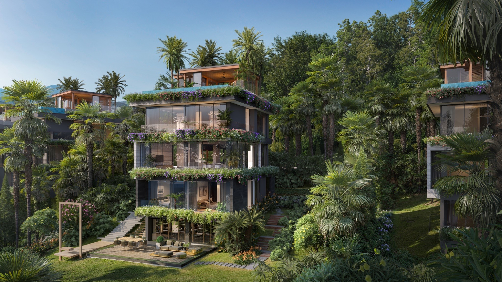 Với mỗi mét vuông xây dựng, Flamingo Maison 108 bù đắp cho thiên nhiên bằng kiến trúc “đưa rừng lên cao - Flowers & Forest in the Sky”.