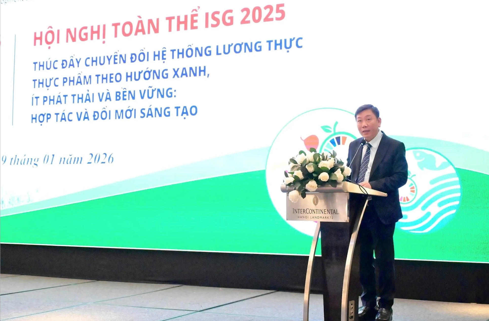 Vụ trưởng Vụ Hợp tác quốc tế (Bộ Nông nghiệp và Môi trường) Nguyễn Đỗ Anh Tuấn phát biểu tại Hội nghị toàn thể ISG 2025. Ảnh:&nbsp;Kiều Chi.