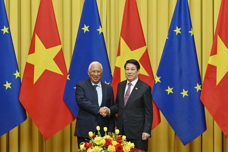 Chủ tịch nước Lương Cường và Chủ tịch Hội đồng châu Âu Antonio Costa.