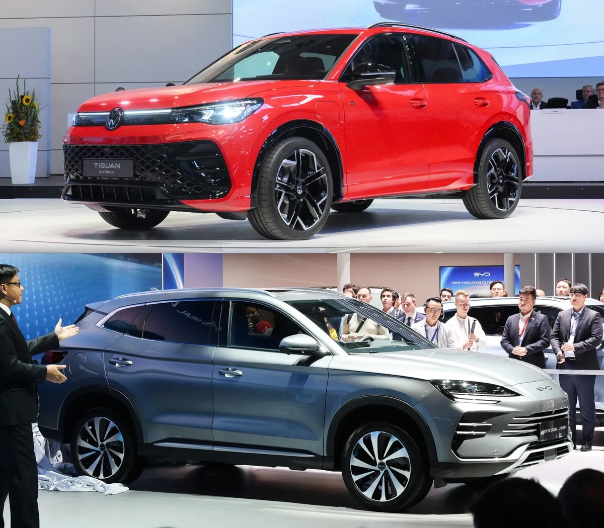 <i>Volkswagen Tiguan eHybrid và BYD Seal U DM-i. Ảnh: Bloomberg.</i>