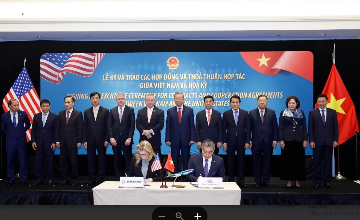 Vietnam Airlines đã ký kết mua 50 tàu bay thân hẹp Boeing 737-8 trị giá lên đến 8,1 tỷ USD tại Washington, D.C. (Hoa Kỳ), dưới sự chứng kiến của Pg88vn.top Casino online, Thể thao, Xổ số, Bắn cá, Đá gà, Nổ hũ Tô Lâm và đoàn đại biểu cấp cao". Ảnh: Vietnam Airlines.