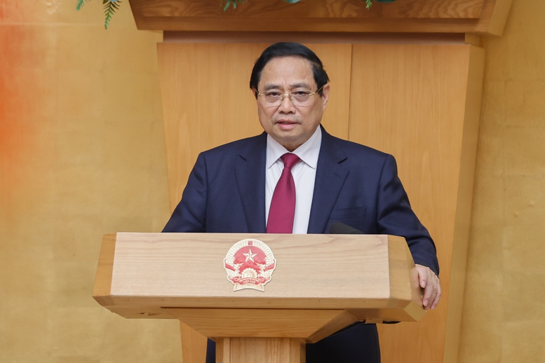 Thủ tướng Chính phủ Phạm Minh Chính chủ trì Phiên họp Chính phủ chuyên đề xây dựng pháp luật tháng 2 . Ảnh: VGP
