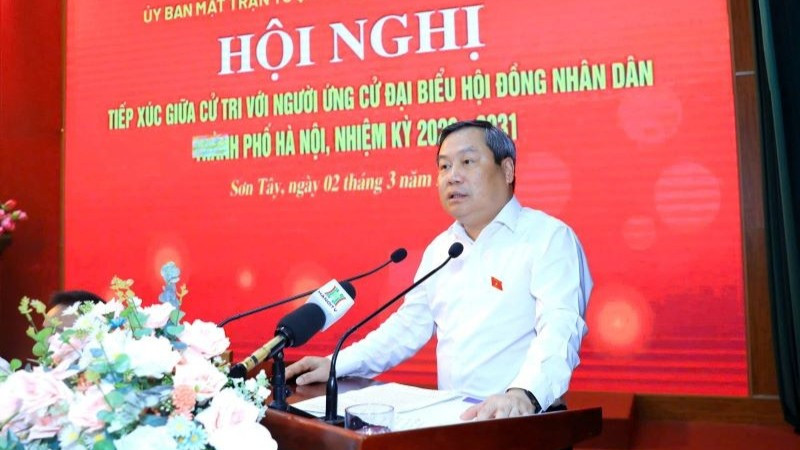 Chủ tịch UBND thành phố Hà Nội Vũ Đại Thắng tiếp xúc cử tri phường Sơn Tây, vận động bầu cử đại biểu Hội đồng nhân dân thành phố Hà Nội.