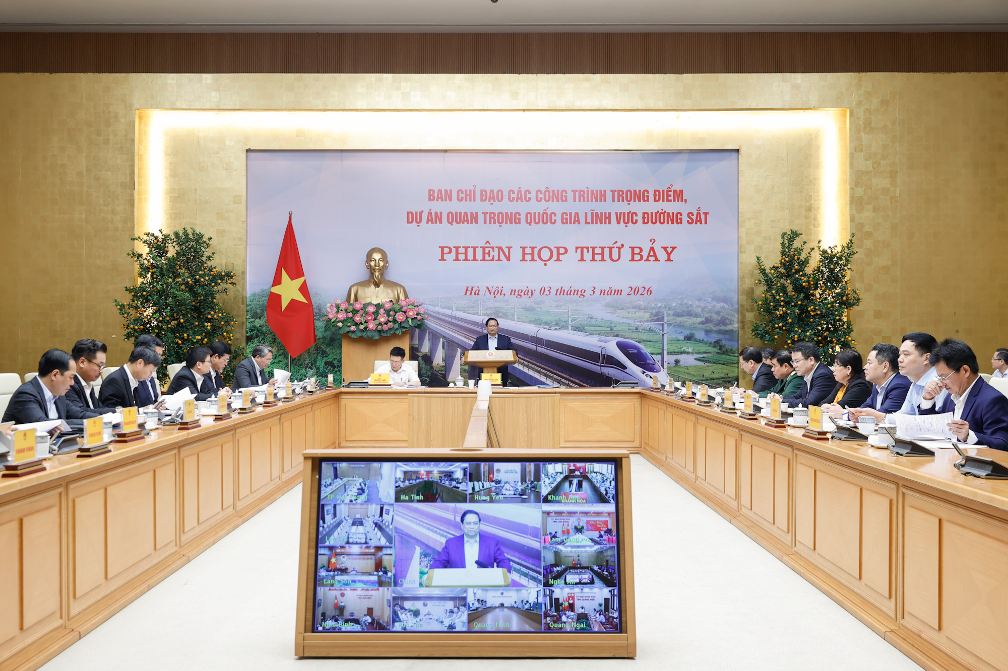 Quang cảnh Phiên họp thứ 7 của Ban Chỉ đạo các công trình trọng điểm, Link Trang Chủ PG88.Com Mới #2026 quan trọng quốc gia lĩnh vực đường sắt.. Ảnh: VGP/Nhật Bắc