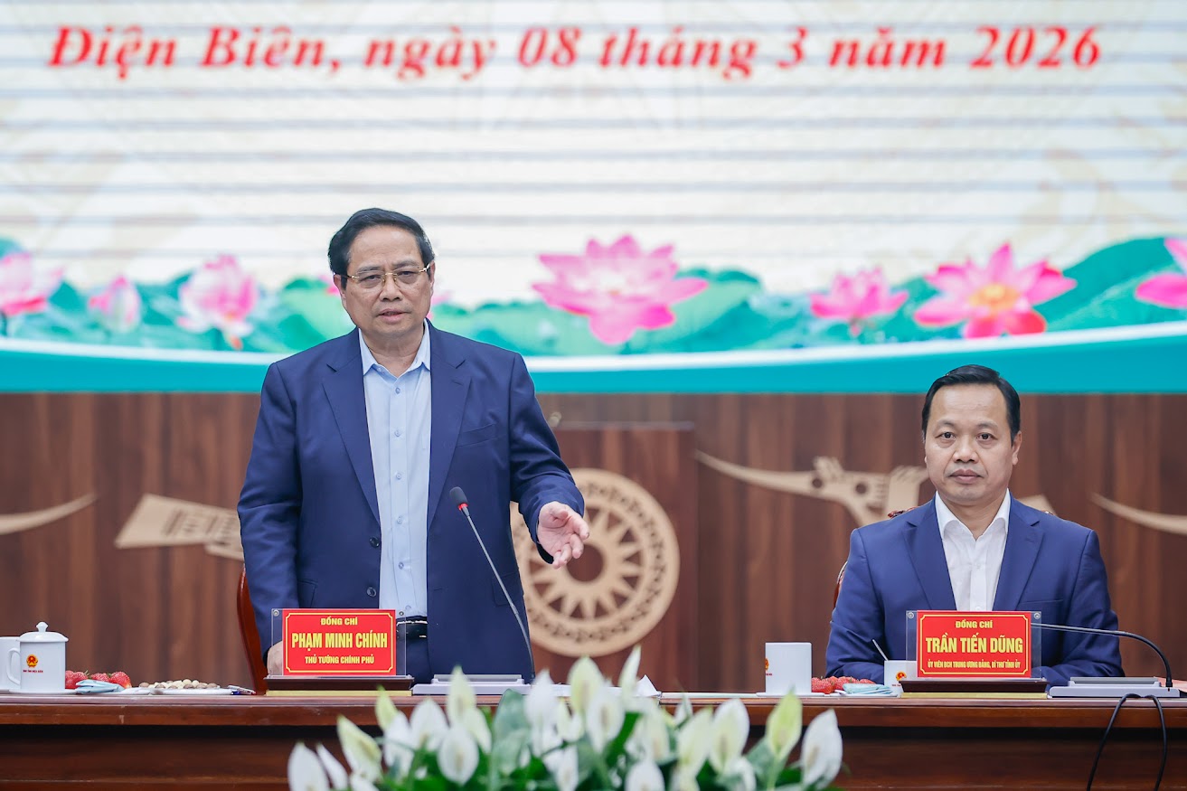 Thủ tướng Phạm Minh Chính tại buổi Pg88hi Thể Thao, Bóng Đá, Casino, Nổ Hũ, Xổ Số với tỉnh Điện Biên vào chiều ngày 8/3. (Ảnh: VGP)