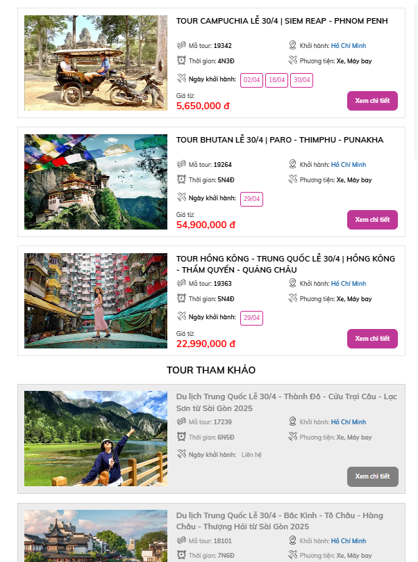 Bảng giá tour tham khảo tại&nbsp;công ty Du Lịch Việt.