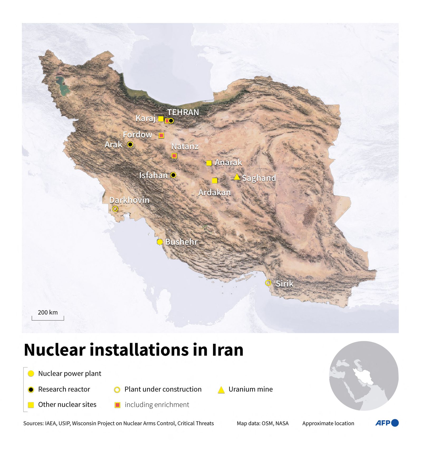 Các địa điểm hạt nhân của Iran - Ảnh: Getty Images.&nbsp;