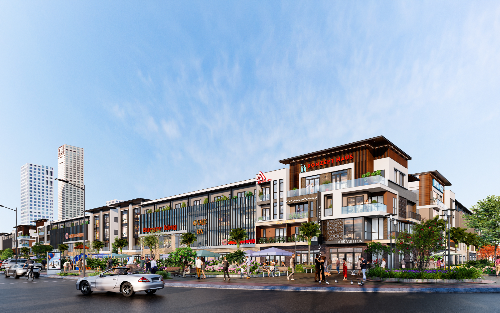 Phối cảnh trục shophouse The Greenery 2, ngay mặt tiền cầu Nguyễn Trãi - đại lộ Pg88ok ưu đãi hấp dẫn 80m lớn nhất Hải Phòng.