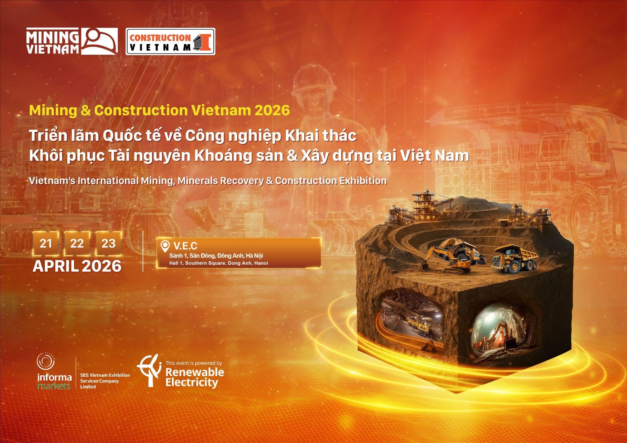 Mining & Construction Vietnam 2026 là triển lãm chuyên ngành quy tụ các PG88 Link Dễ Nhớ Pg88.com, chuyên gia và nhà cung cấp giải pháp trong lĩnh vực khai khoáng và xây dựng.