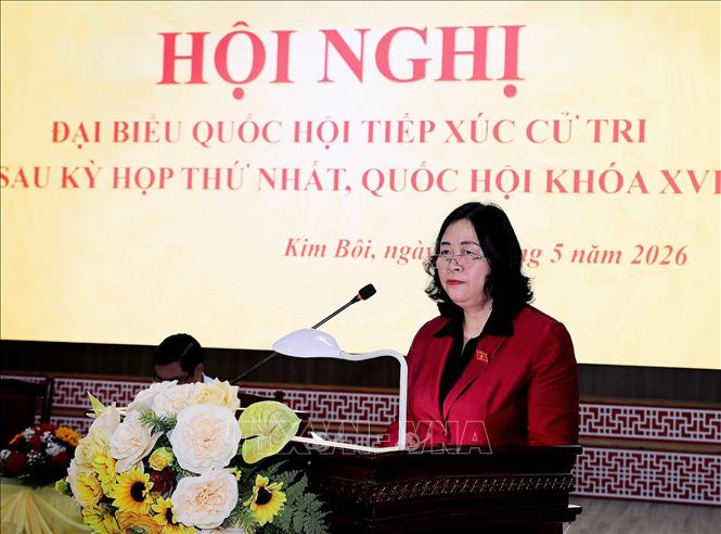 Bà Bùi Thị Minh Hoài, Ủy viên Bộ Chính trị, Bí thư Trung ương Đảng, Chủ tịch Ủy ban Mặt trận Tổ quốc Việt Nam, kết luận tại hội nghị. Ảnh: TTXVN.