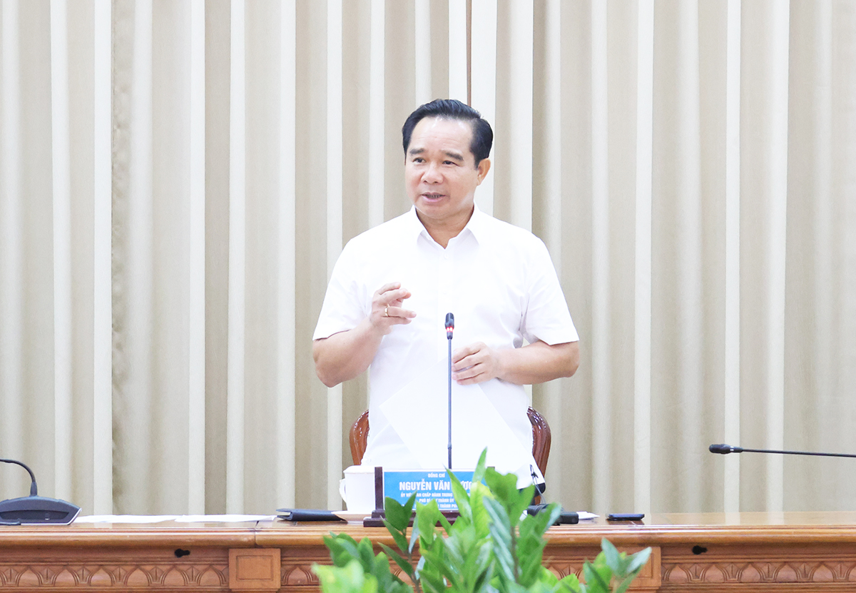 Chủ tịch UBND TP. Hồ Chí Minh Nguyễn Văn Được phát biểu kết luận cuộc họp - Ảnh: Cổng thông tin điện tử Thành phố