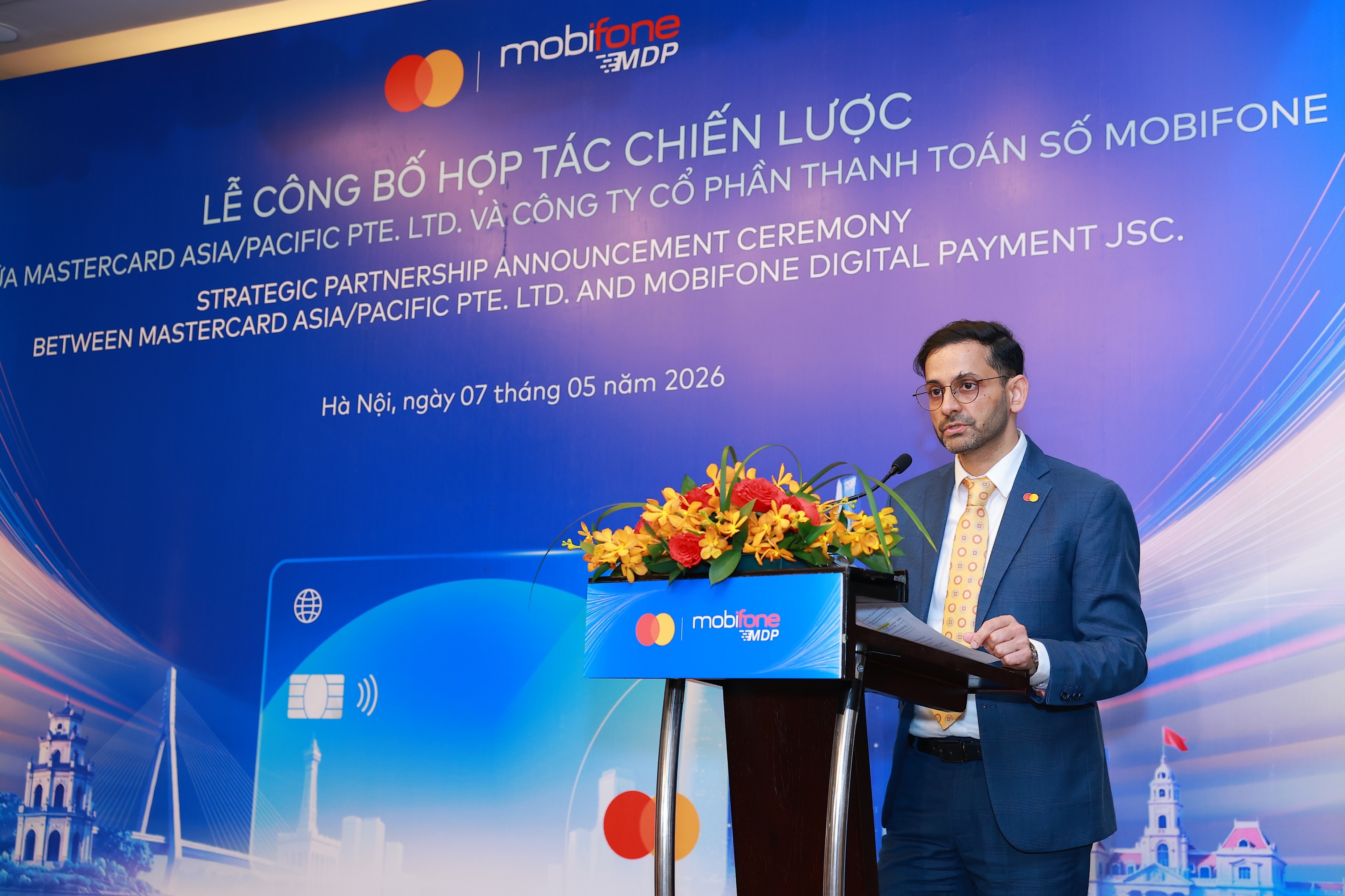 Ông Sharad Jain - Giám đốc Quốc gia của Mastercard tại Việt Nam Lào và Campuchia phát biểu tại sự kiện.