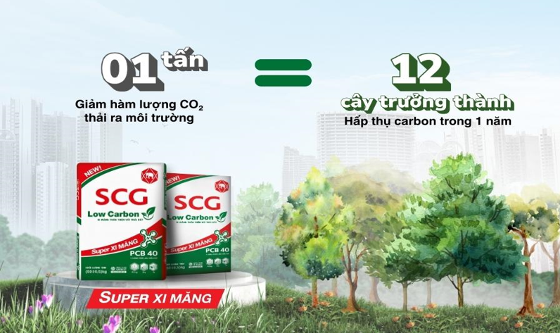 Sản phẩm SCG Low Carbon Super Xi măng ứng dụng công nghệ sản xuất xanh, giúp giảm đến 20% lượng phát thải carbon so với xi măng thông thường