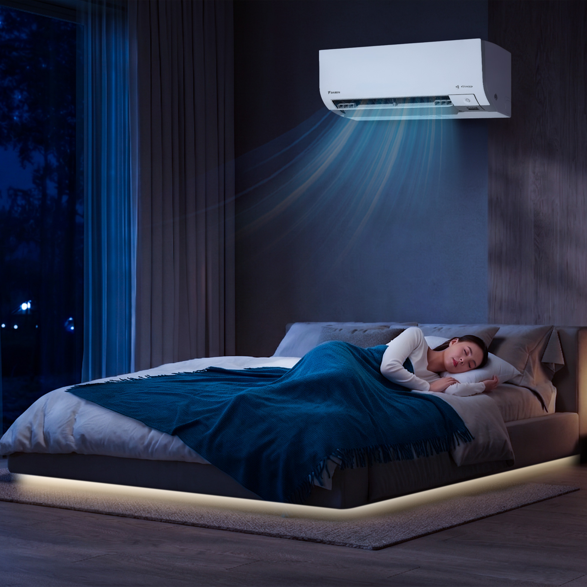 Chế độ Comfort Sleep tự động điều chỉnh nhiệt độ theo từng giai đoạn giấc ngủ. Ảnh:&nbsp;Daikin.