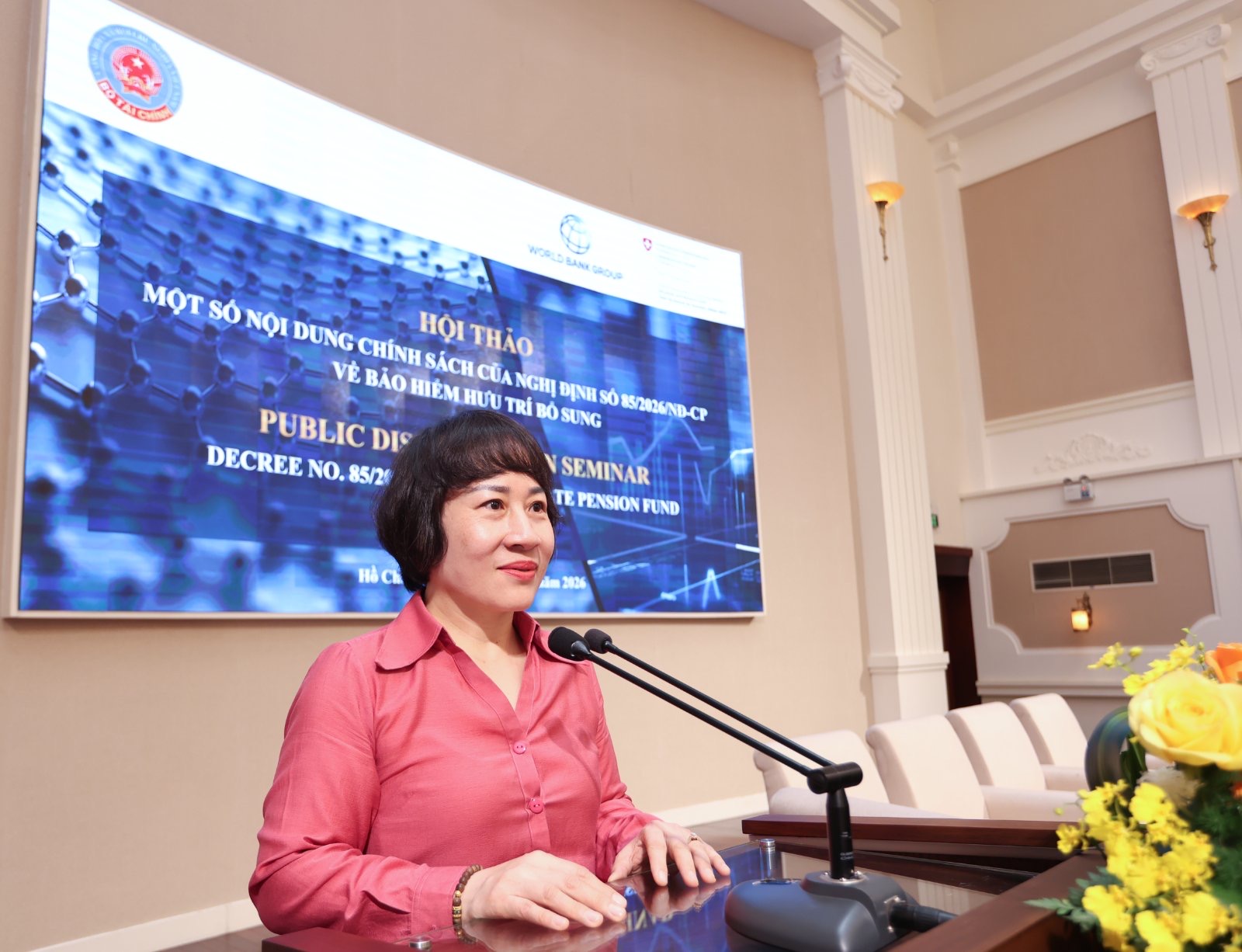 Bà Phạm Thị Thanh Tâm, Phó Vụ trưởng Vụ Các định chế Pg88hi tỷ lệ thưởng hấp dẫn (Bộ Pg88hi tỷ lệ thưởng hấp dẫn), phát biểu tại hội thảo. Ảnh: Lê Toàn.